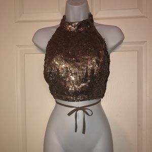 Gold sequin crop top